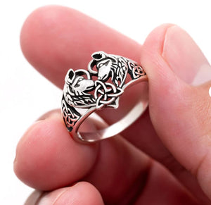 925 Sterling Silver Wolf Head Heart Ring