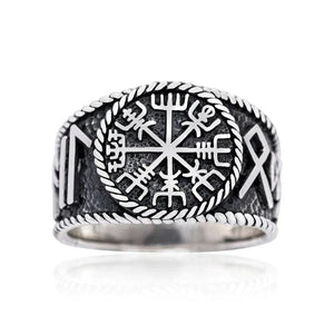925 Sterling Silver Antique Vegvisir and Runes Ring-Viking Ring-Norse Spirit