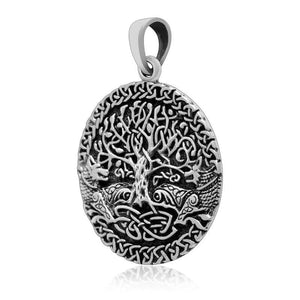 925 Sterling Silver Tree of Life and Fenrir Pendant-Viking Necklace-Norse Spirit