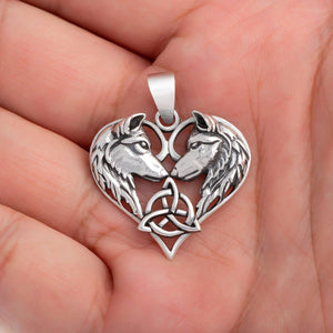 925 Sterling Silver Wolf Head Heart Pendant-Viking Necklace-Norse Spirit