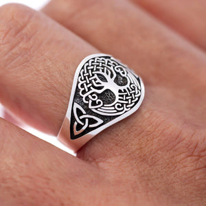 925 Sterling Silver Yggdrasil and Triquetra Ring-Viking Ring-Norse Spirit