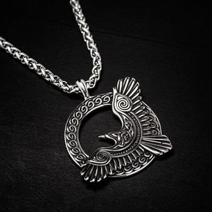Circular Stainless Steel Raven Necklace-Viking Necklace-Norse Spirit