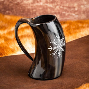 Horn Mug With Helm of Awe Design-Viking Drinking Horn-Norse Spirit