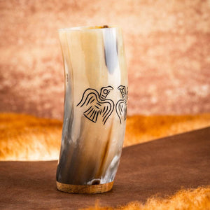 Horn Tumbler With Raven Design-Viking Drinking Horn-Norse Spirit
