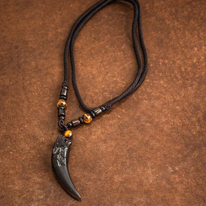 Natural Stone and Obsidian 'Wolf Tooth' Necklace-Viking Necklace-Norse Spirit