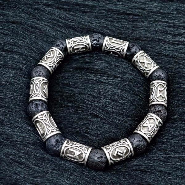 Rune and Lava Stone Viking Bracelet