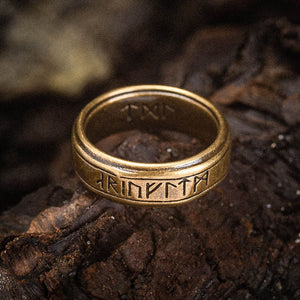 Stainless Steel Bronze Color Rune Ring-Rings-Norse Spirit