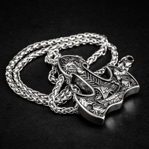 Stainless Steel Mjolnir Necklace With Longship Motif-Necklaces-Norse Spirit
