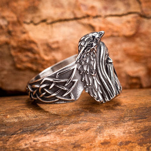 Stainless Steel Odin and Raven Ring-Viking Ring-Norse Spirit