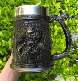 Stainless Steel Odin and Thor Beer Tankard-Viking Tankard-Norse Spirit