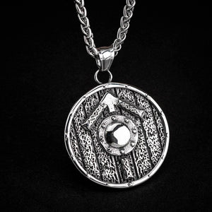 Stainless Steel Shield and Tiwaz Rune Necklace-Jewelry-Norse Spirit