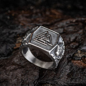 Stainless Steel Valknut and Mjolnir Ring-Viking Ring-Norse Spirit