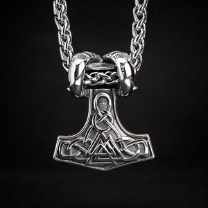Stainless Steel Valknut and Skull Mjolnir Necklace-Viking Necklace-Norse Spirit