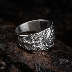 Stainless Steel Valknut and Twin Raven Ring-Viking Ring-Norse Spirit