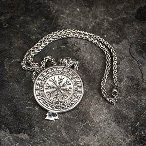 Stainless Steel Vegvisir and Raven Necklace-Viking Necklace-Norse Spirit