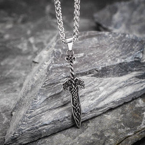 Stainless Steel Wolf Head Sword Necklace-Viking Necklace-Norse Spirit