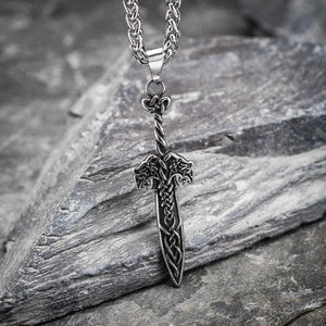 Stainless Steel Wolf Head Sword Necklace-Viking Necklace-Norse Spirit
