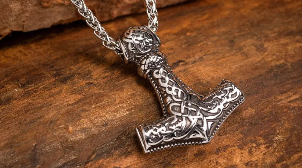 Norse, Viking, Pendant & Chain, online Thors Hammer, Mjölnir Aegishjalmr, Triquetra Stainless Steel Amulet, Asatru, Pagan Jewellery.