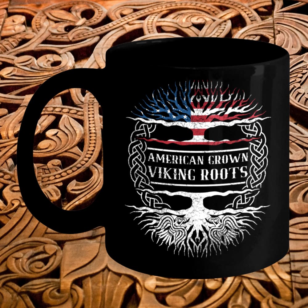 American Grown Viking Roots Black Coffee Mug