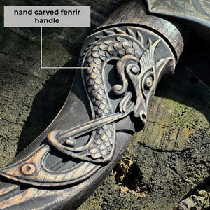 Hand Forged Fenrir Axe With Carved Handle