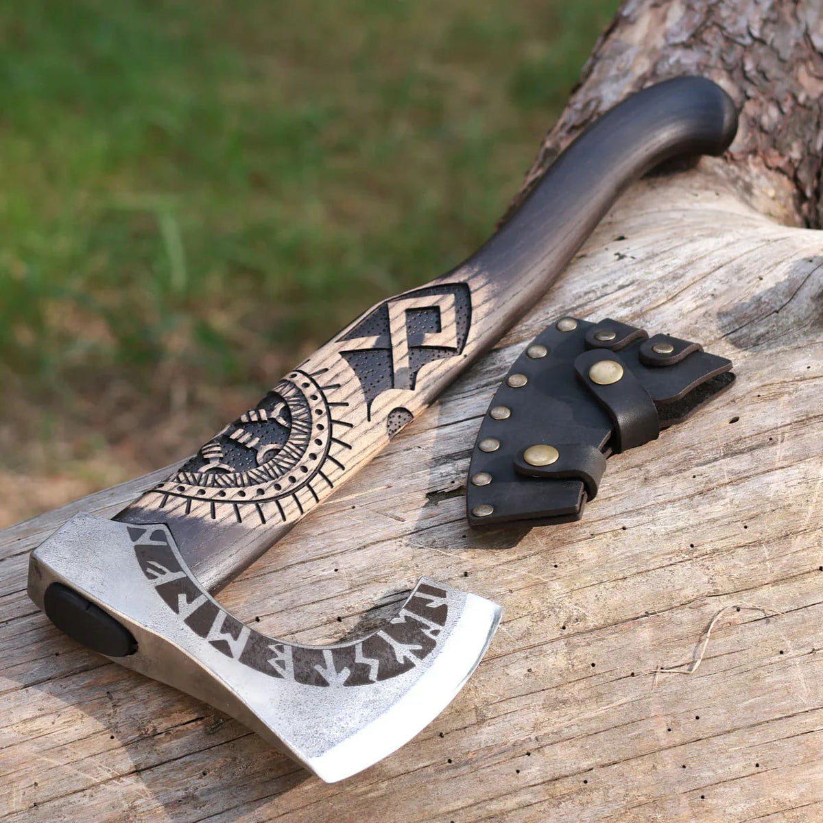 Hand Forged Othala Rune Axe With Leather Cover