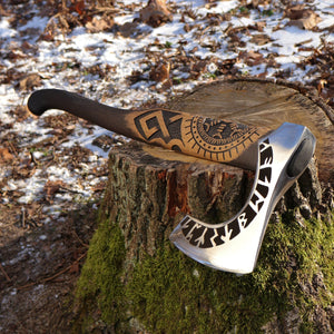 Hand Forged Othala Rune Axe With Leather Cover