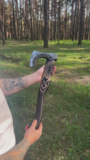 Hand Forged Othala Rune Axe With Leather Cover