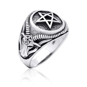 Silver Goat of Mendes Pentagram Ring