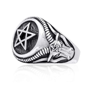 Silver Goat of Mendes Pentagram Ring