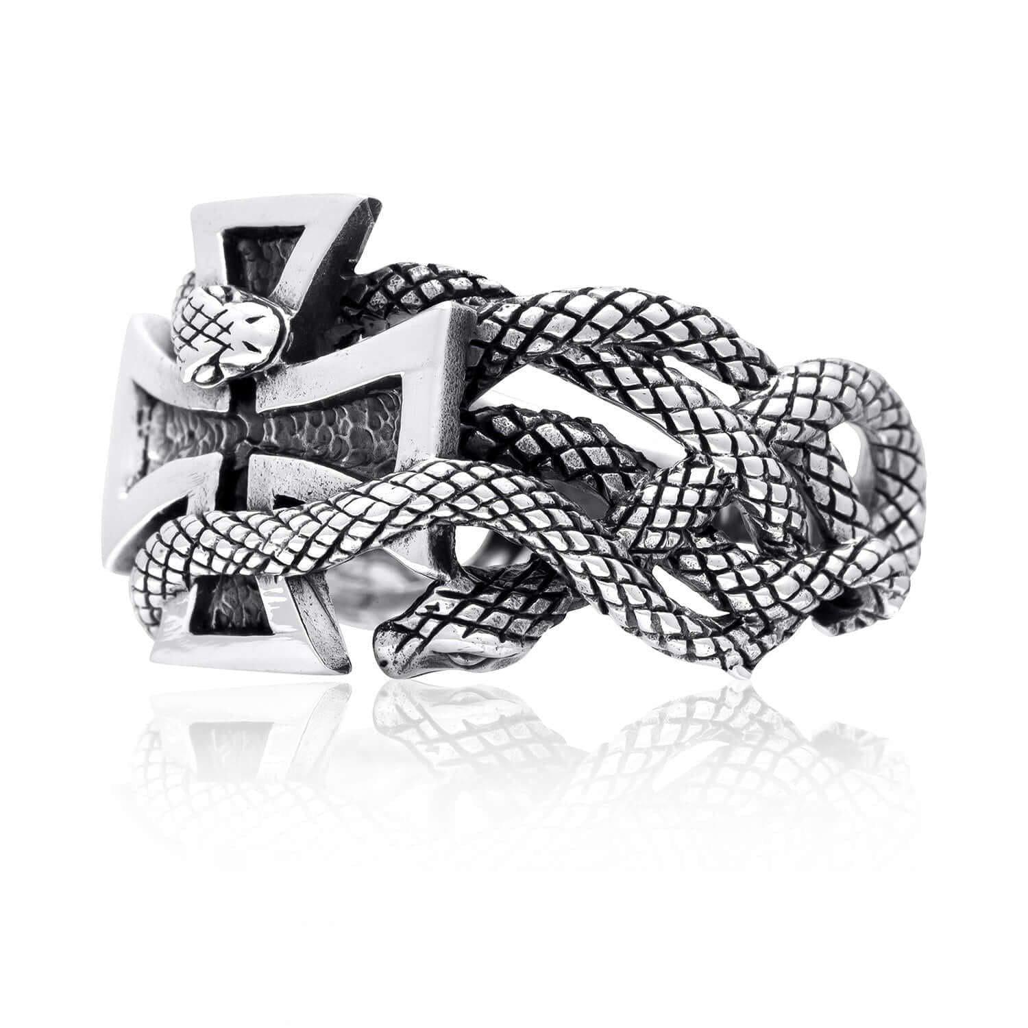 Silver Snake and Cross Ring - Norse Spirit