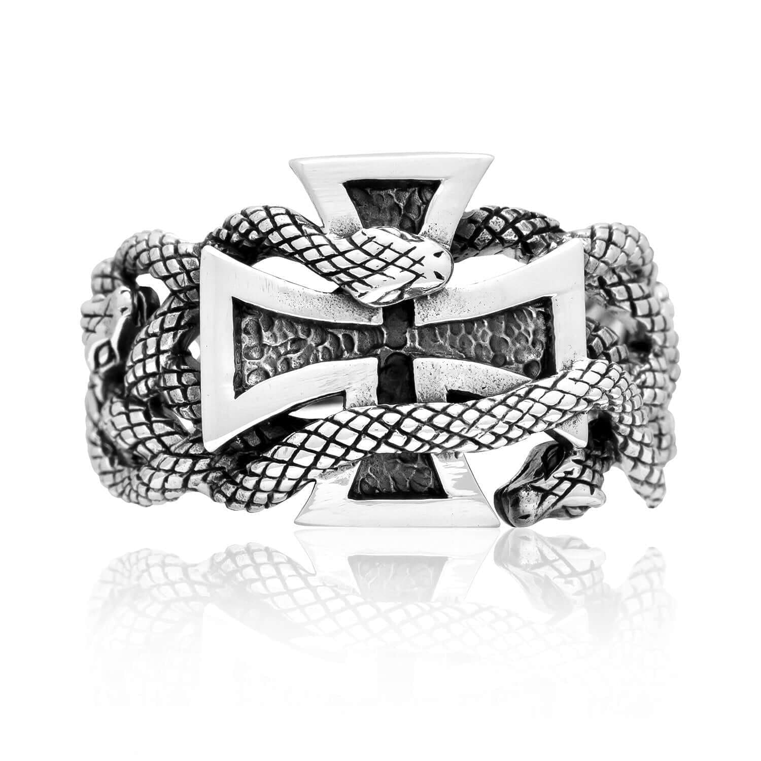 Silver Snake and Cross Ring - Norse Spirit