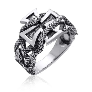 Silver Snake and Cross Ring