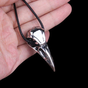 Stainless Steel Raven Skull Pendant and Leather Cord
