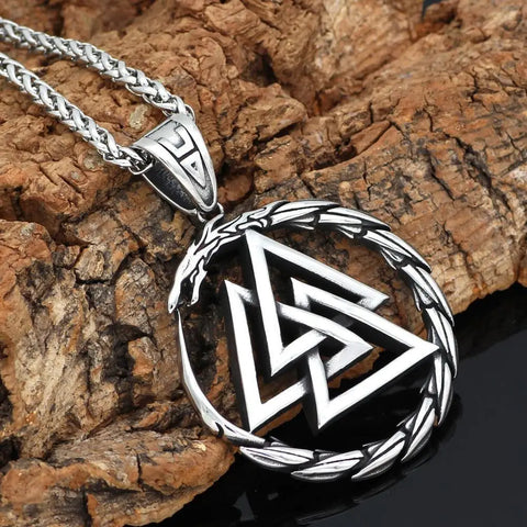 STAINLESS STEEL VALKNUT AND JORMUNGAND PENDANT