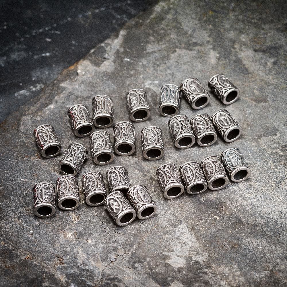 24pcs Stainless Steel Rune Bead Set for Beards and Hair - Norse Spirit
