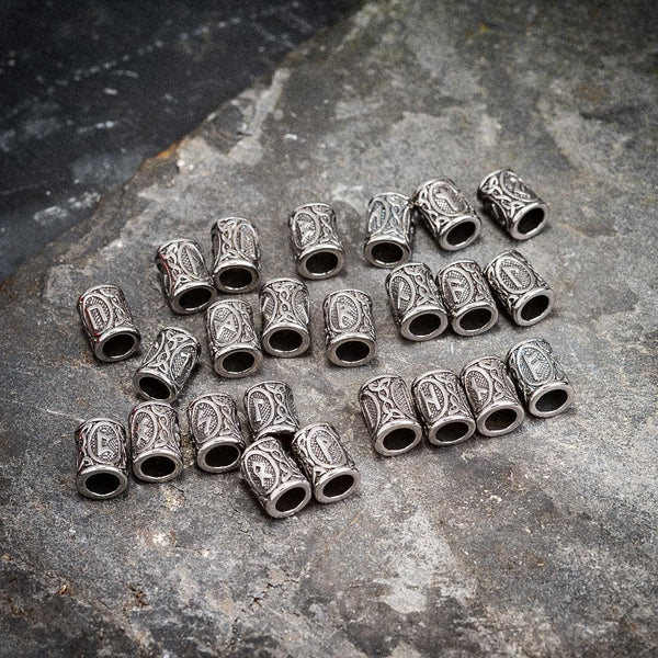 925 Sterling Silver Viking Beard Beads - Runes Collection