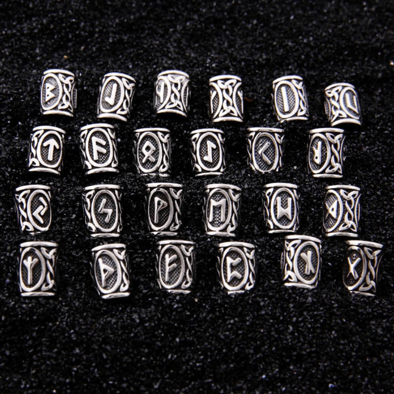 24pcs Stainless Steel Rune Bead Set For Beards And Hair Norse Spirit 