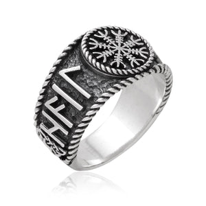 925 Sterling Silver Antique Helm of Awe and Runes Ring-Viking Ring-Norse Spirit