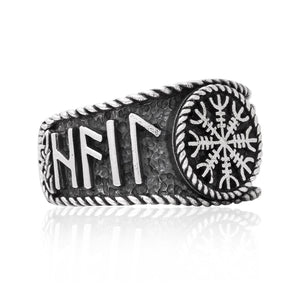 925 Sterling Silver Antique Helm of Awe and Runes Ring-Viking Ring-Norse Spirit