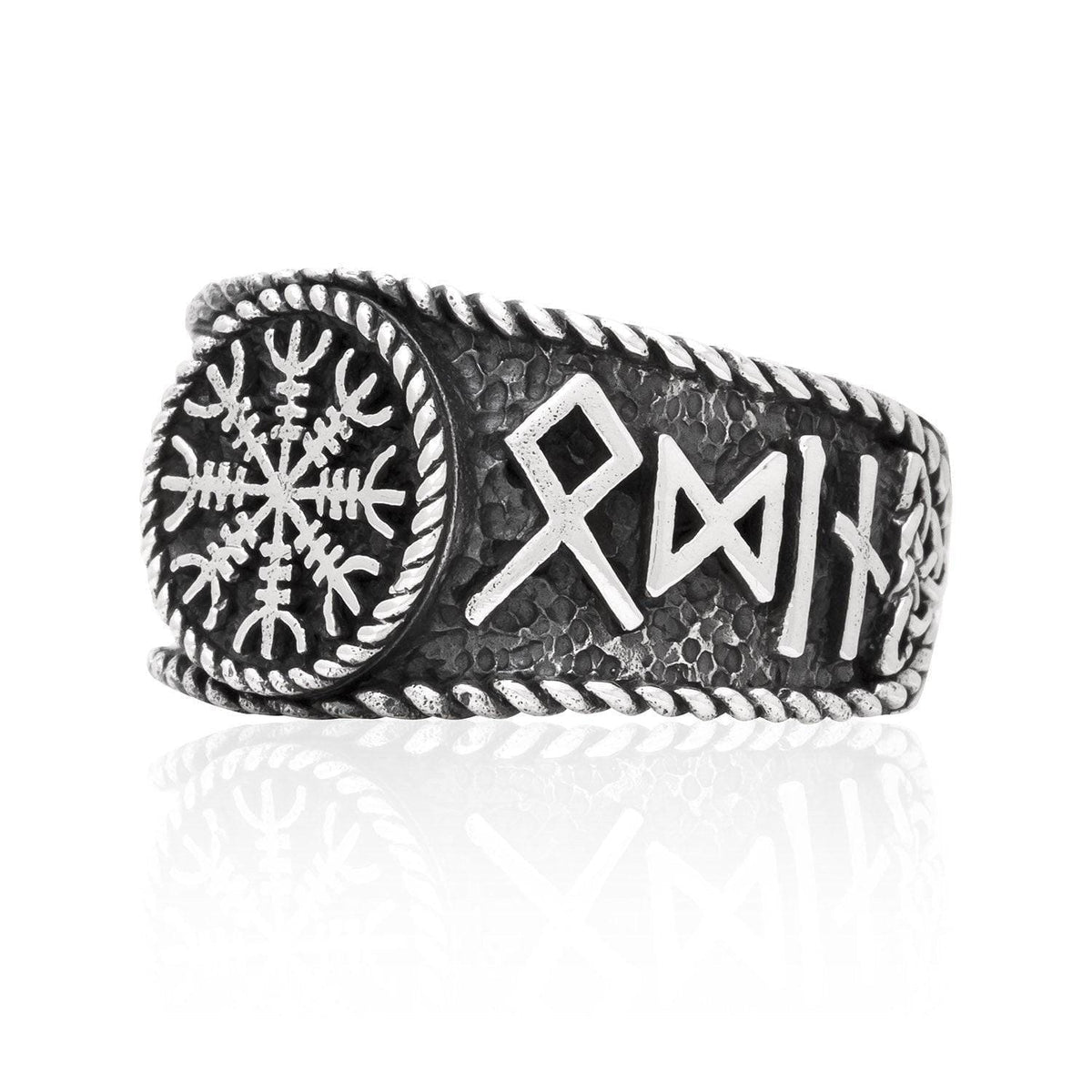 925 Sterling Silver Antique Helm of Awe and Runes Ring-Viking Ring-Norse Spirit