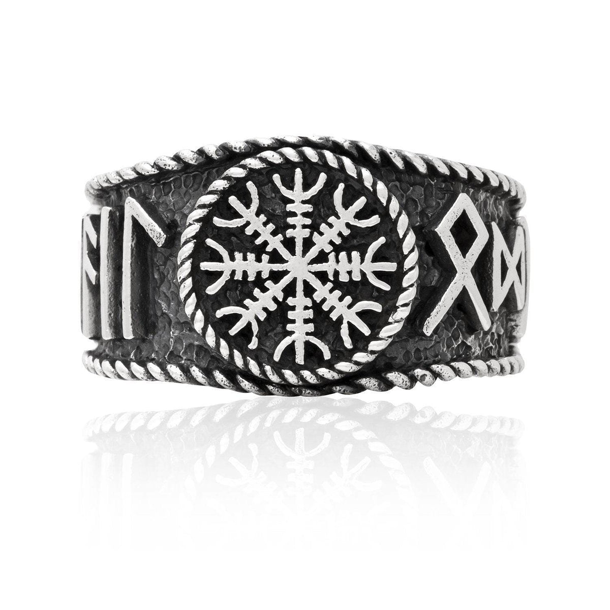 925 Sterling Silver Antique Helm of Awe and Runes Ring-Viking Ring-Norse Spirit