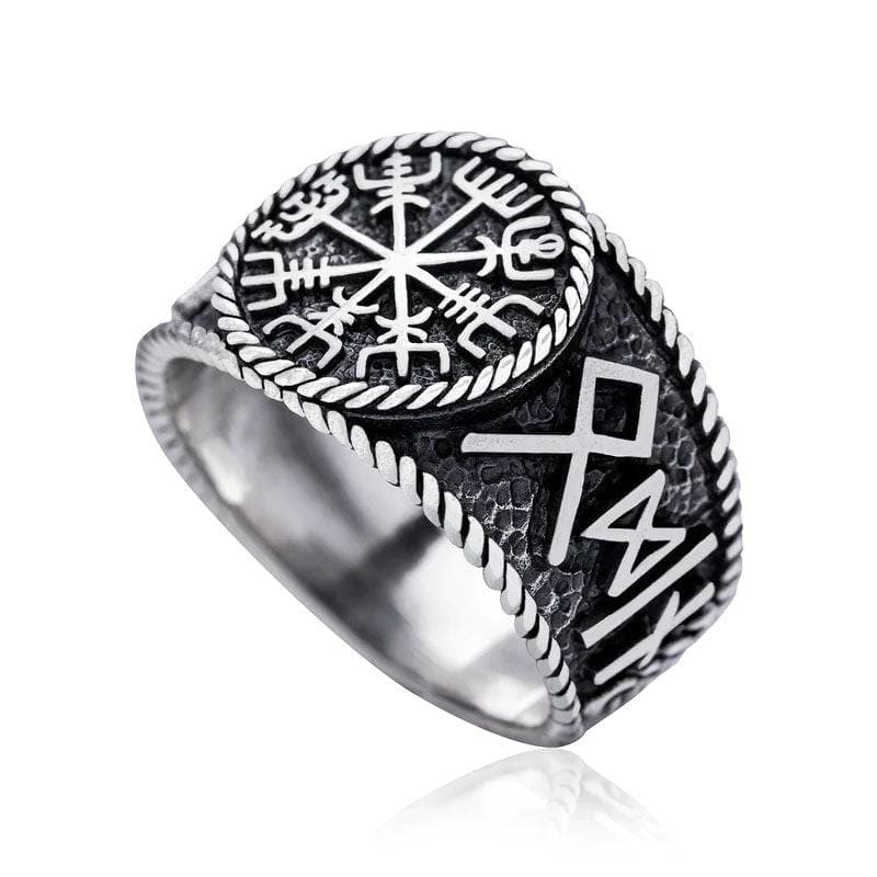 925 Sterling Silver Antique Vegvisir and Runes Ring-Viking Ring-Norse Spirit