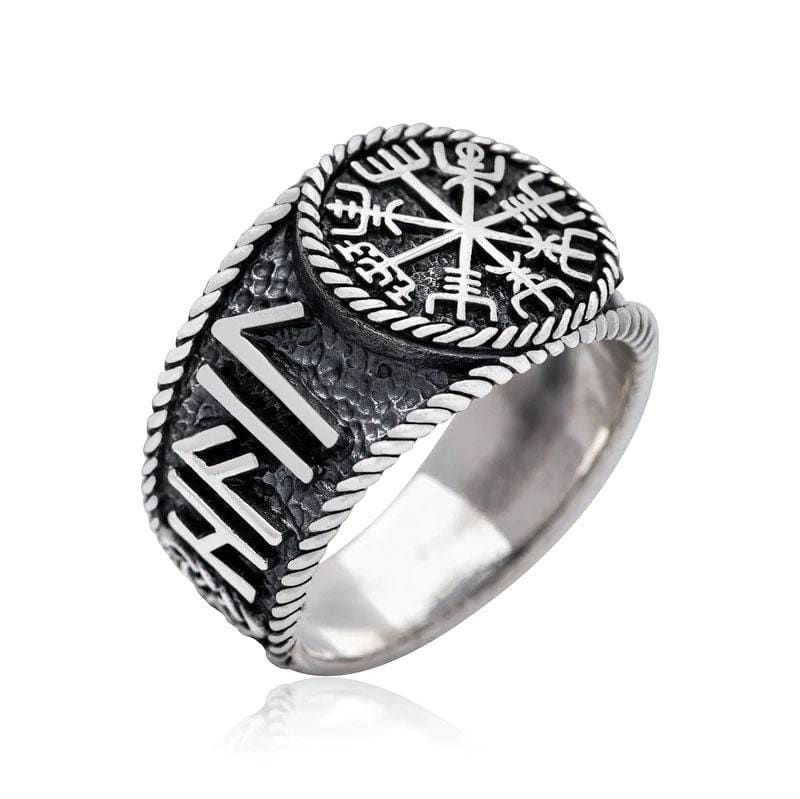 925 Sterling Silver Antique Vegvisir and Runes Ring-Viking Ring-Norse Spirit