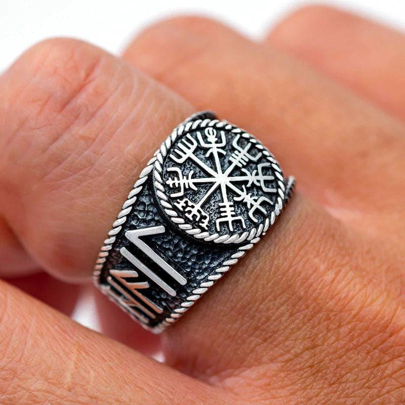925 Sterling Silver Antique Vegvisir and Runes Ring-Viking Ring-Norse Spirit