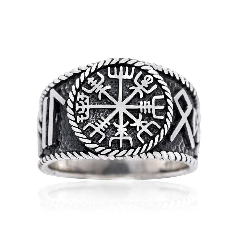 925 Sterling Silver Antique Vegvisir and Runes Ring-Viking Ring-Norse Spirit