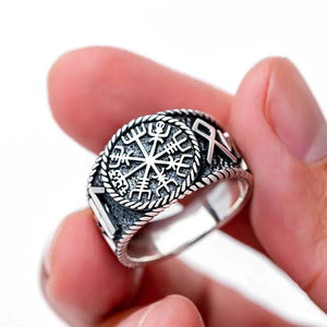 925 Sterling Silver Antique Vegvisir and Runes Ring-Viking Ring-Norse Spirit