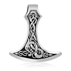 925 Sterling Silver Axe Head With Jormungand and Celtic Scrolls-Viking Necklace-Norse Spirit