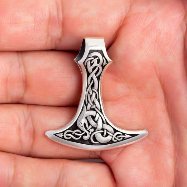 925 Sterling Silver Axe Head With Jormungand and Celtic - Norse Spirit