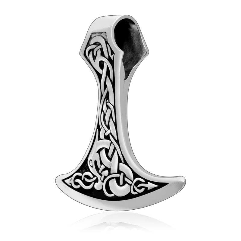 925 Sterling Silver Axe Head With Jormungand and Celtic Scrolls-Viking Necklace-Norse Spirit