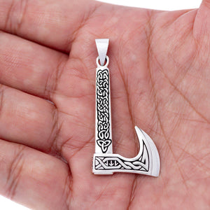 925 Sterling Silver Axe Pendant With Celtic Knot and Triquetra Inscriptions-Viking Necklace-Norse Spirit